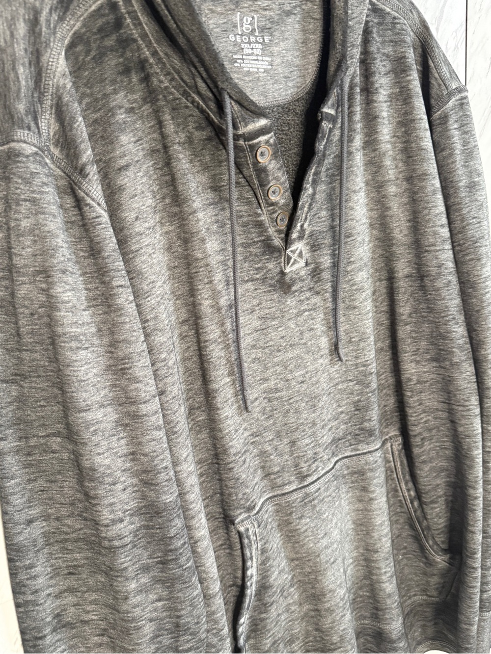 George Men's Gray Burnout Henley Hoodie 2XL Sun Wash Long Sleeve Skater - Picture 3 of 5
